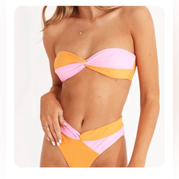 Aurelle pink & orange bandeau bikini size S - Picture 2 of 4